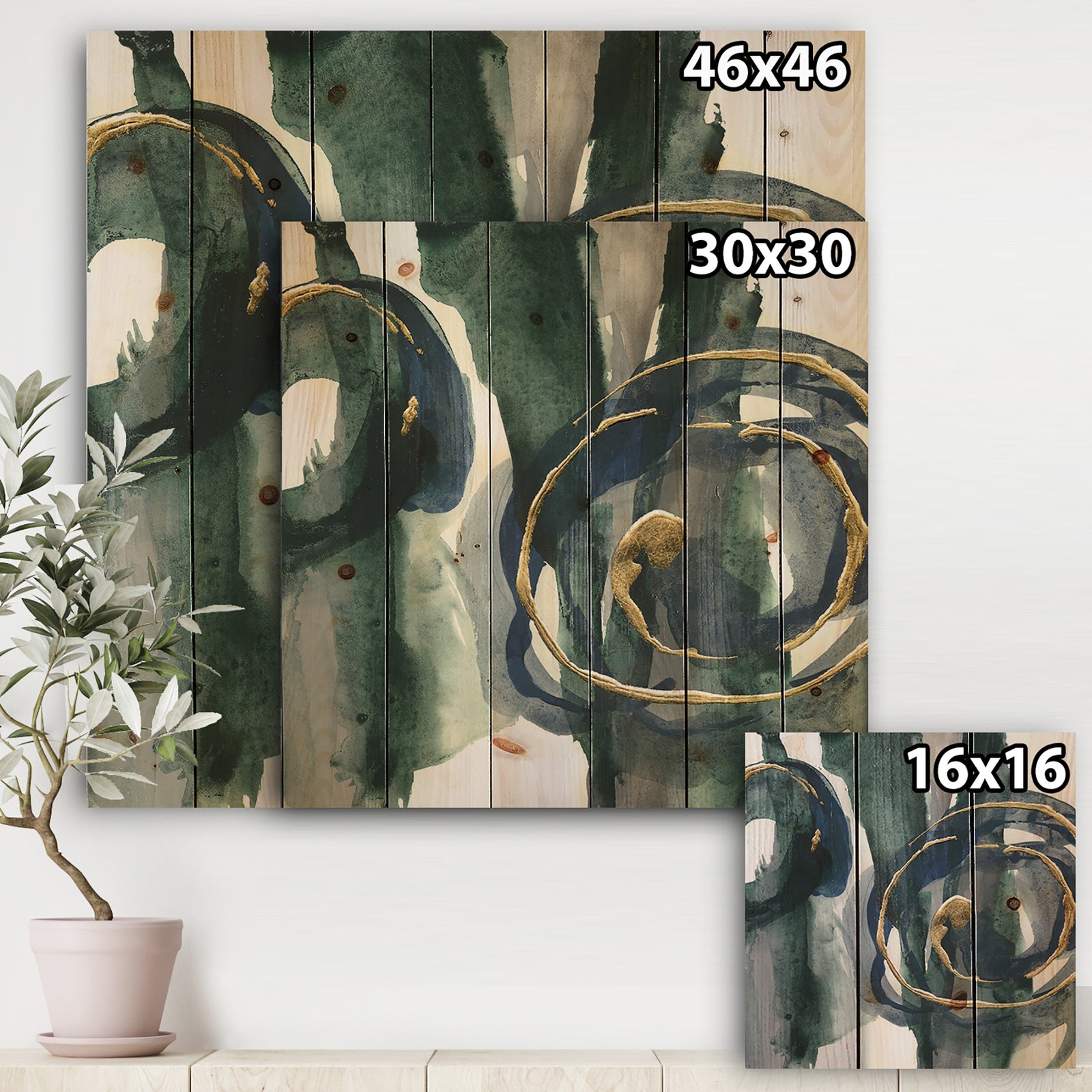 Mettalic Indigo and Gold III - Posh & Luxe Print on Natural Pine Wood