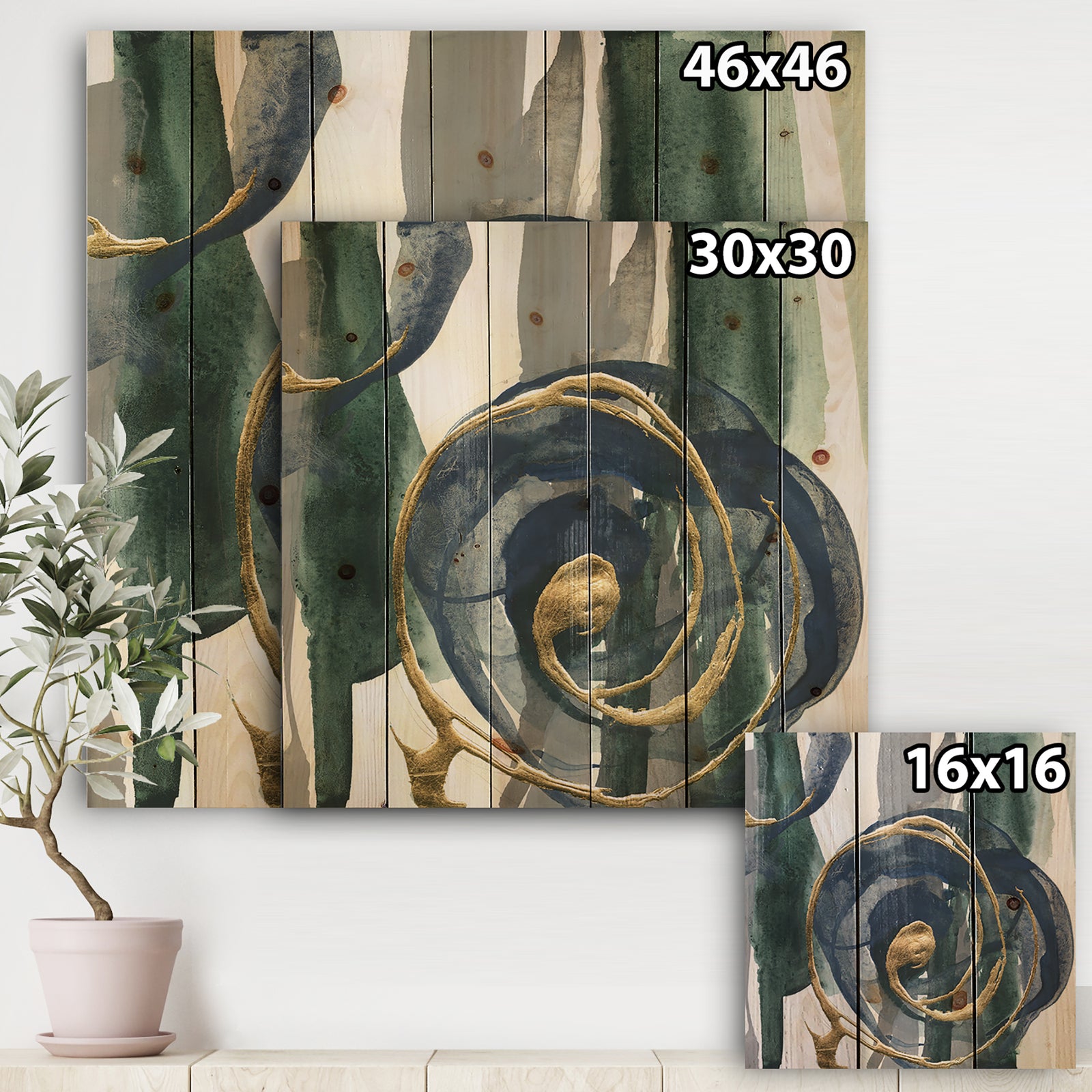 Mettalic Indigo and Gold I - Posh & Luxe Print on Natural Pine Wood