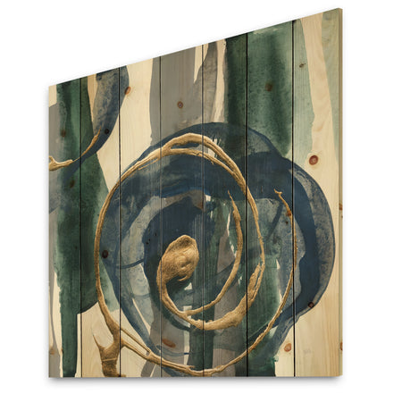 Mettalic Indigo and Gold I - Posh & Luxe Print on Natural Pine Wood