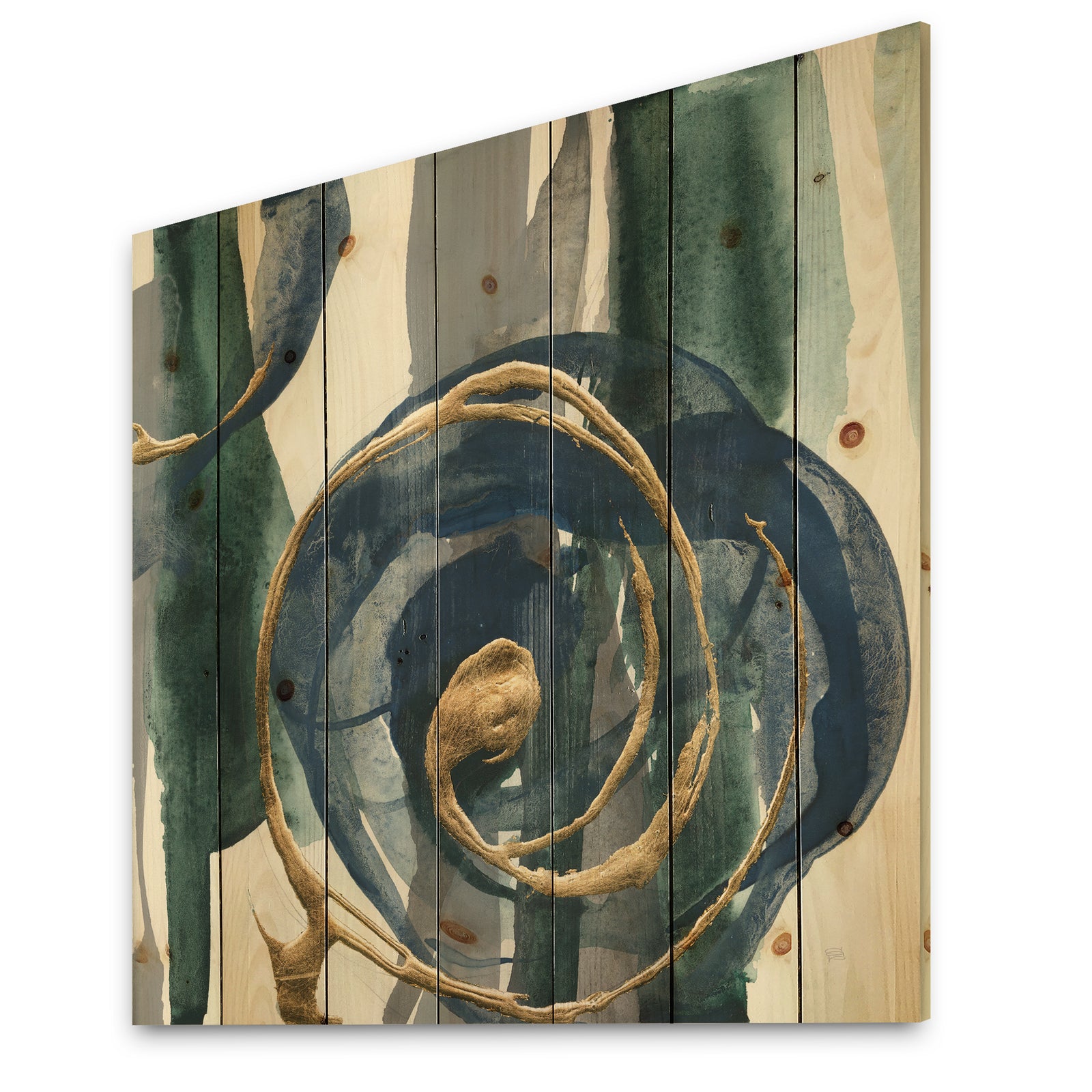 Mettalic Indigo and Gold I - Posh & Luxe Print on Natural Pine Wood