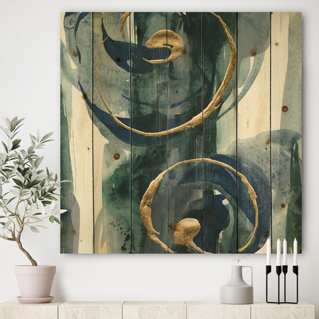 Mettalic Indigo and Gold II - Posh & Luxe Print on Natural Pine Wood