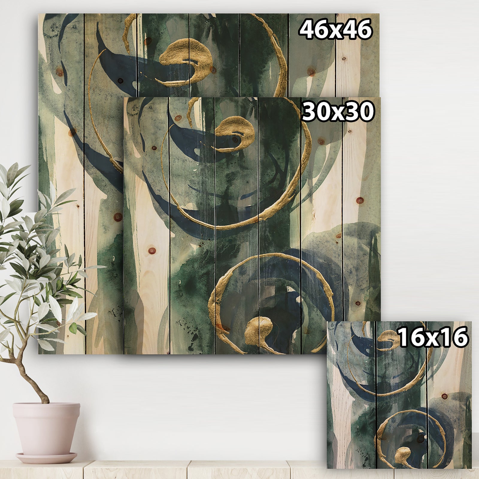 Mettalic Indigo and Gold II - Posh & Luxe Print on Natural Pine Wood