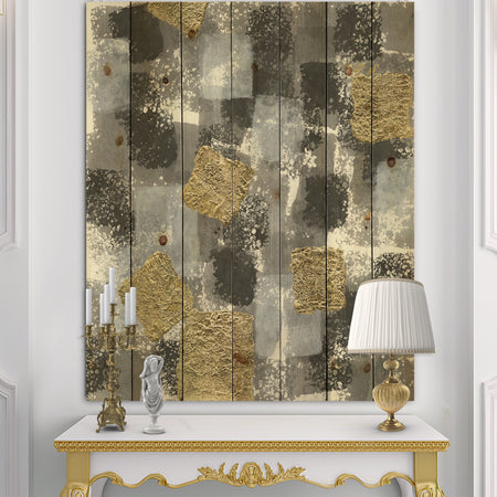 Gold Glamour Squares II - Modern & Transitional Print on Natural Pine Wood