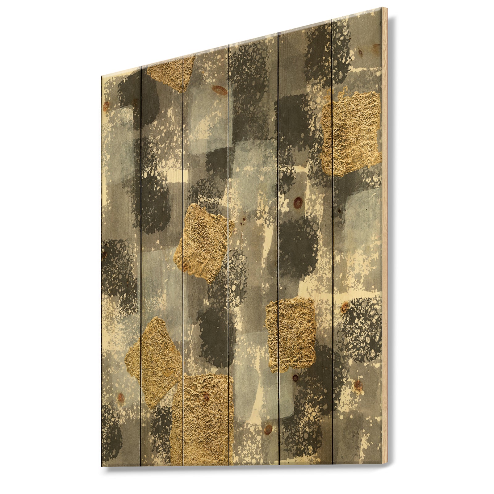 Gold Glamour Squares II - Modern & Transitional Print on Natural Pine Wood