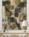 Gold Glamour Squares I - Modern & Transitional Print on Natural Pine Wood