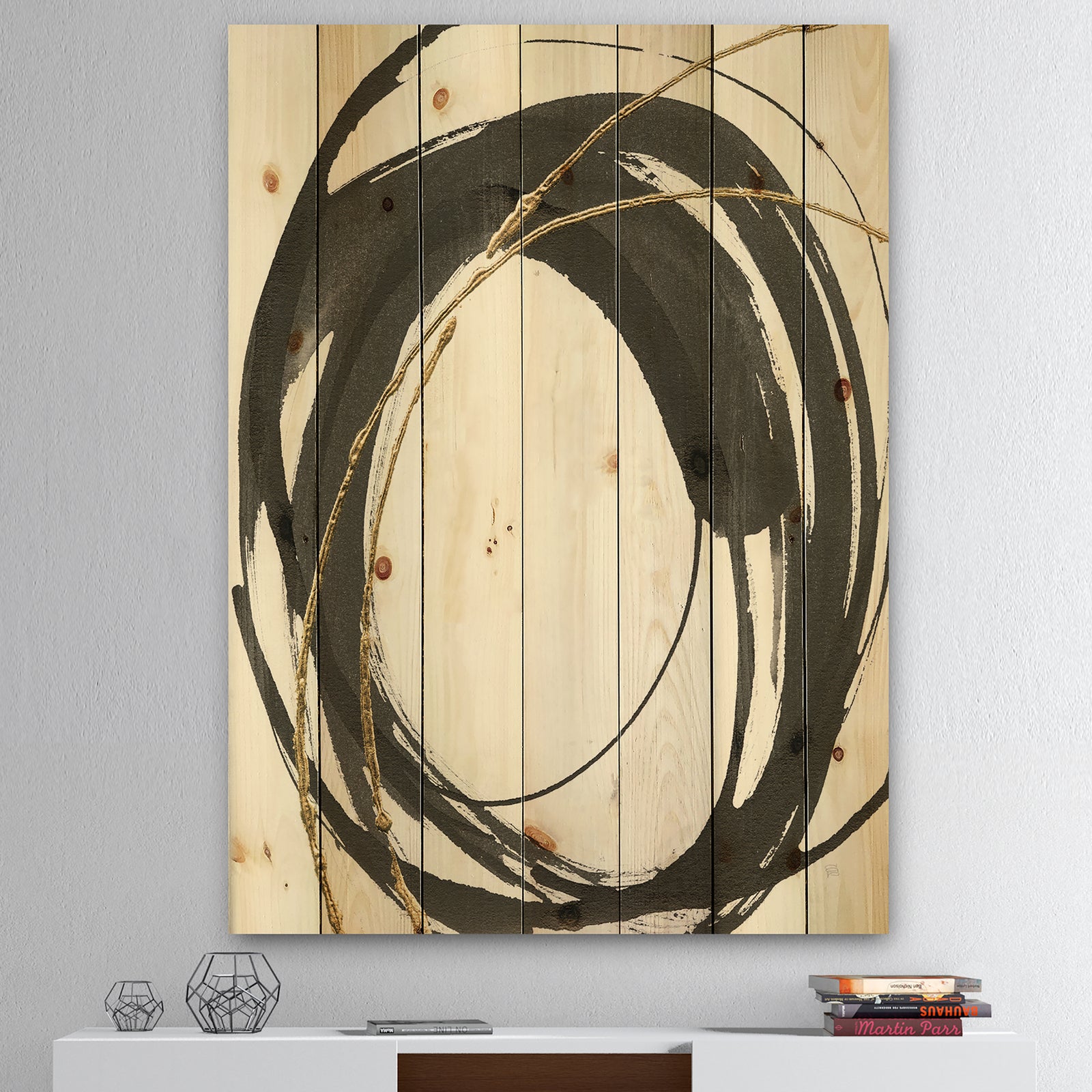 Gold Glamour Circle I - Posh & Luxe Print on Natural Pine Wood