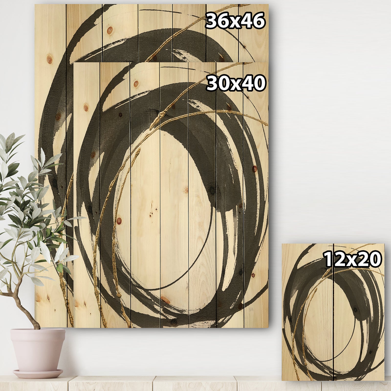 Gold Glamour Circle I - Posh & Luxe Print on Natural Pine Wood