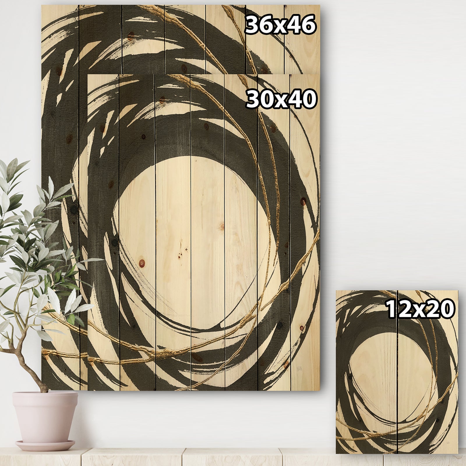 Gold Glamour Circle II - Posh & Luxe Print on Natural Pine Wood