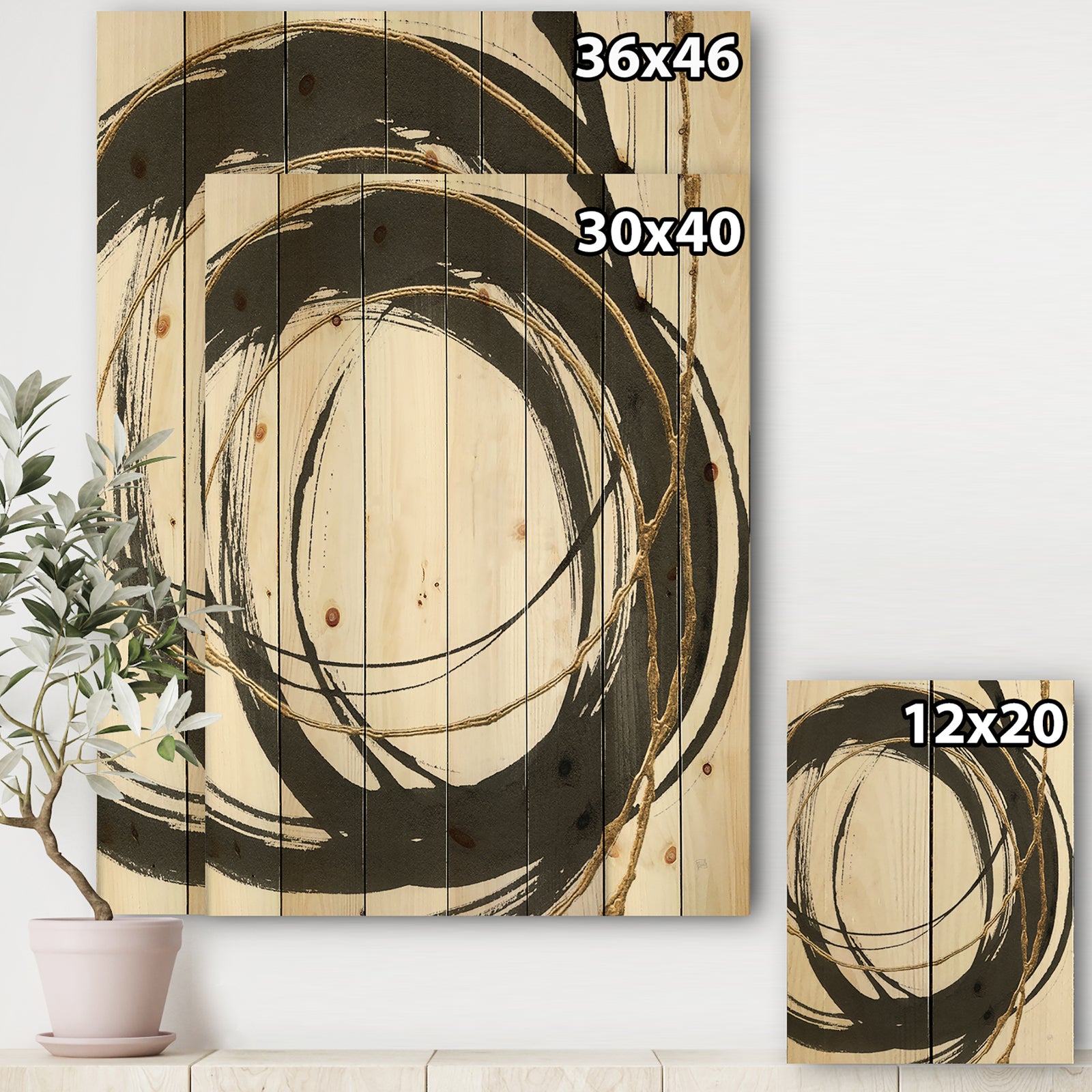 Gold Glamour Circle III - Posh & Luxe Print on Natural Pine Wood