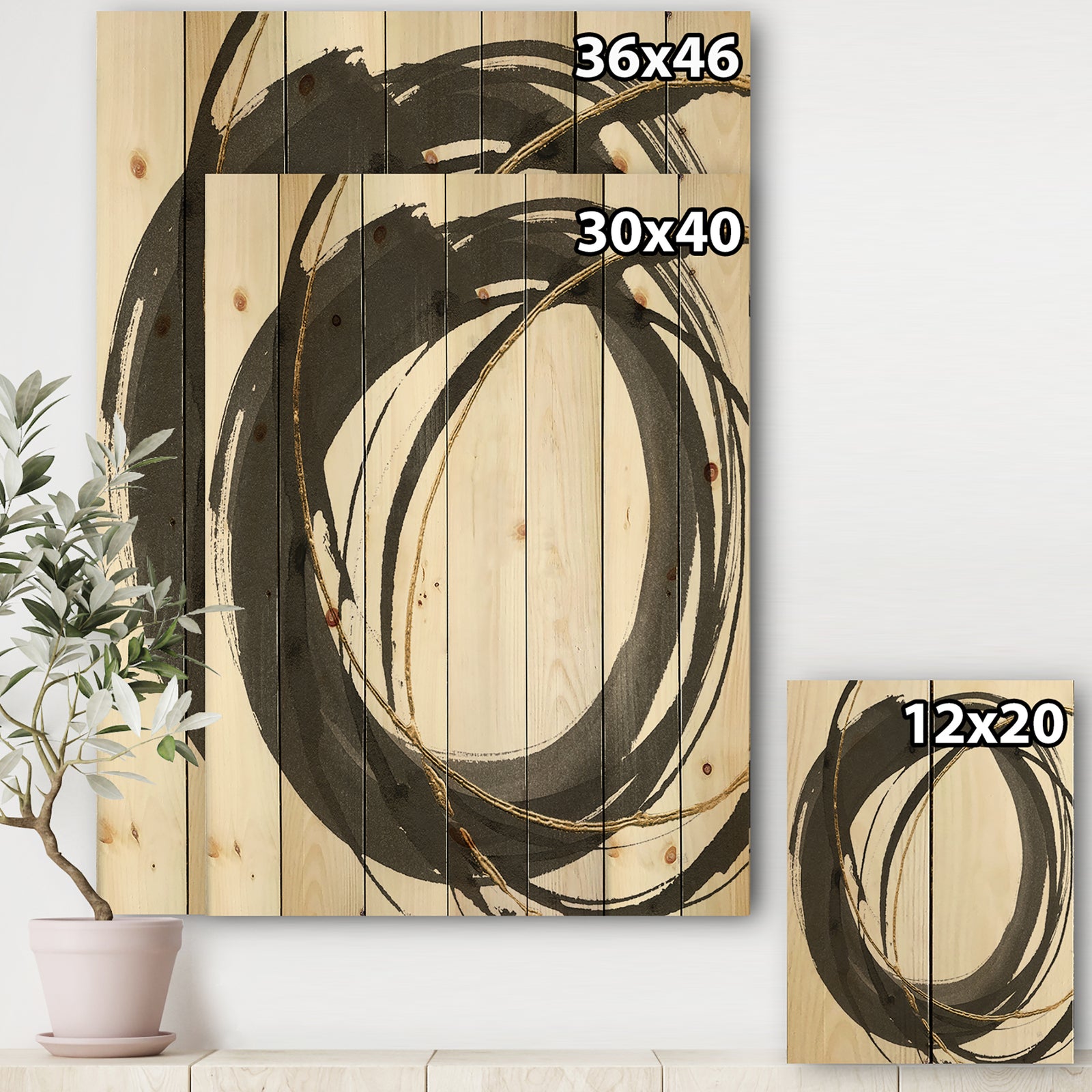 Gold Glamour Circle IV - Posh & Luxe Print on Natural Pine Wood