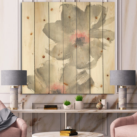 Shabby Gray Blush Cosmo I - Shabby Chic Print on Natural Pine Wood