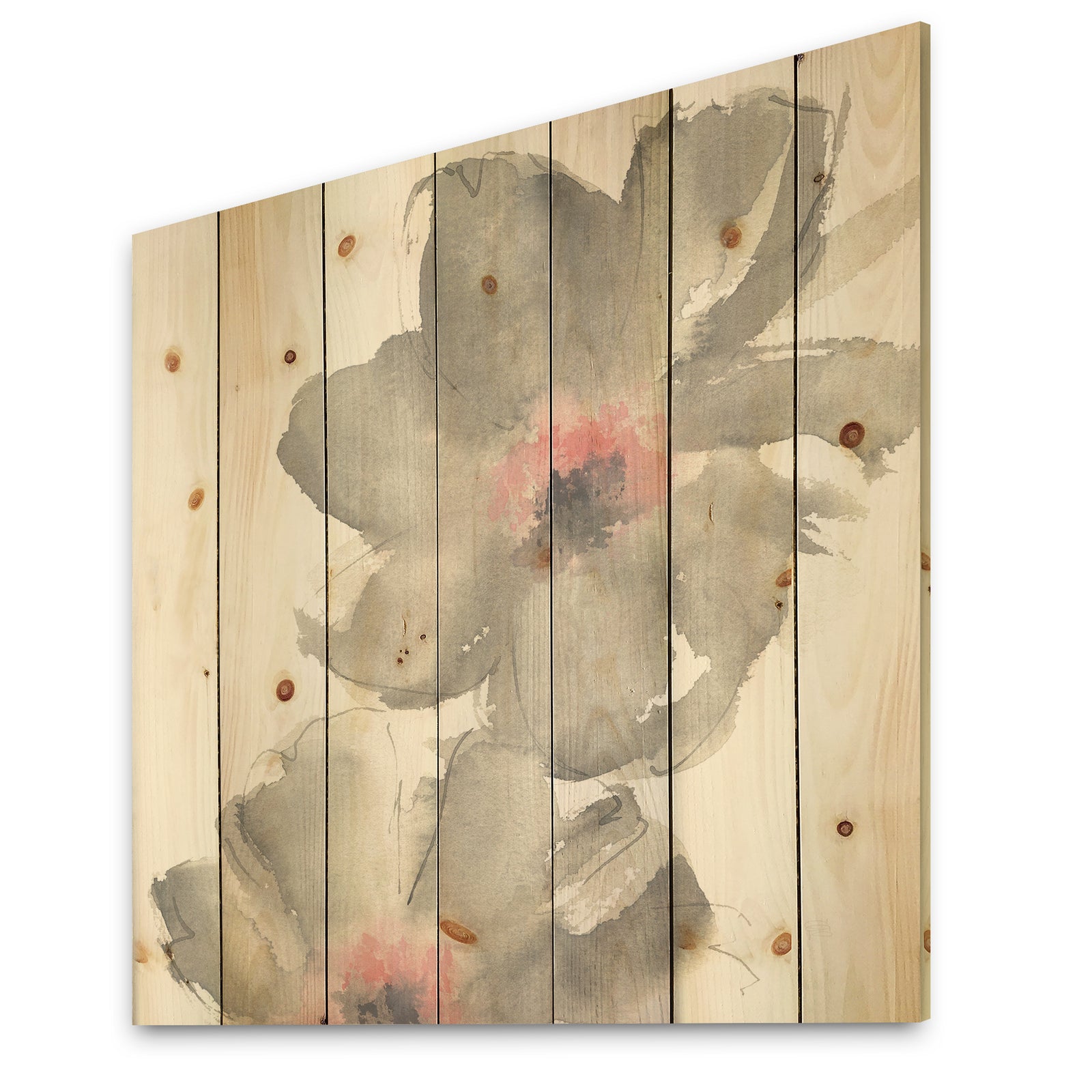 Shabby Gray Blush Cosmo I - Shabby Chic Print on Natural Pine Wood