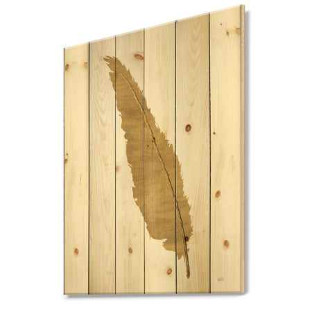 Glam pure Gold Feather I - Glam Print on Natural Pine Wood