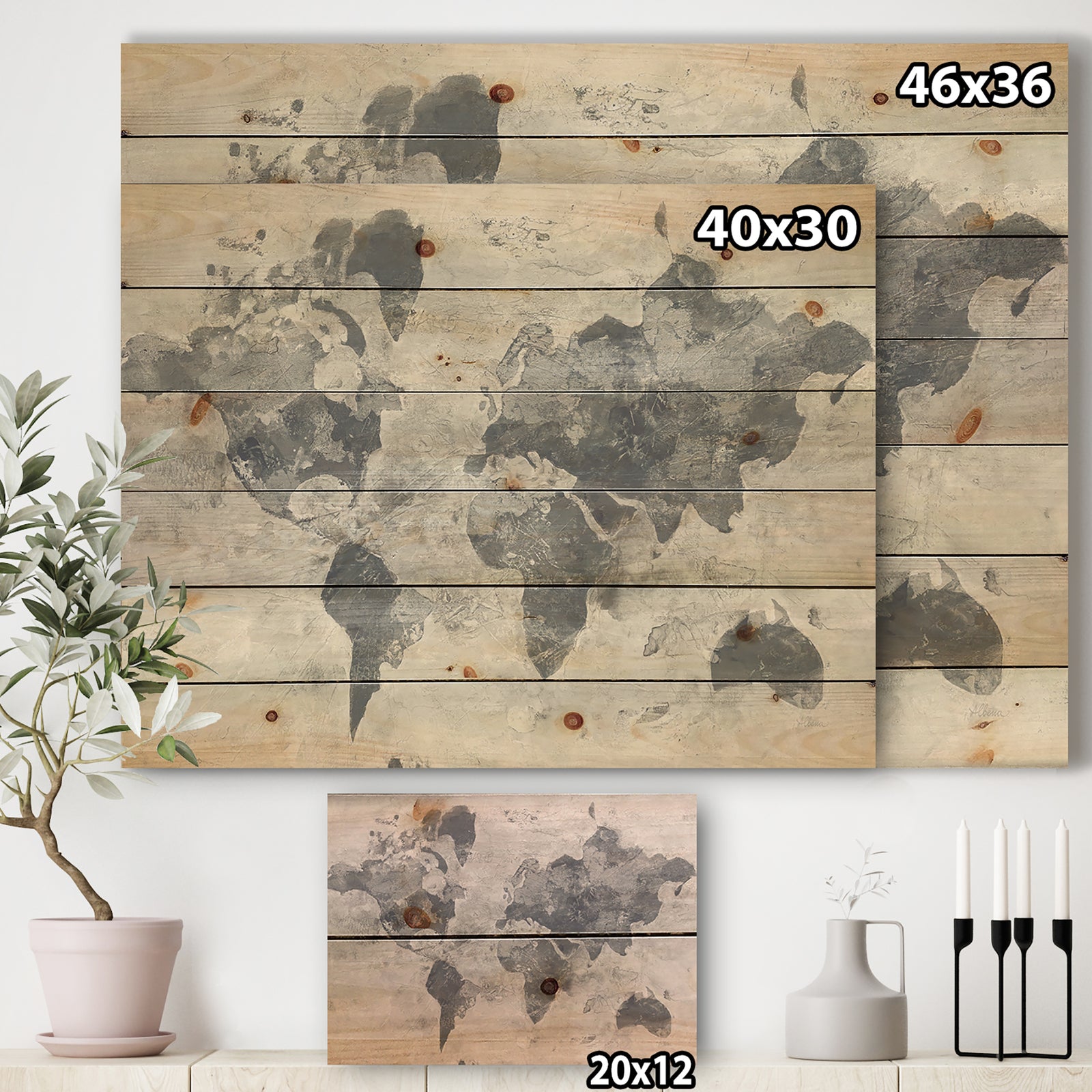 Golden Grey World Neutral - Traditional Print on Natural Pine Wood