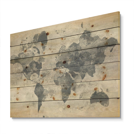 Golden Grey World Neutral - Traditional Print on Natural Pine Wood