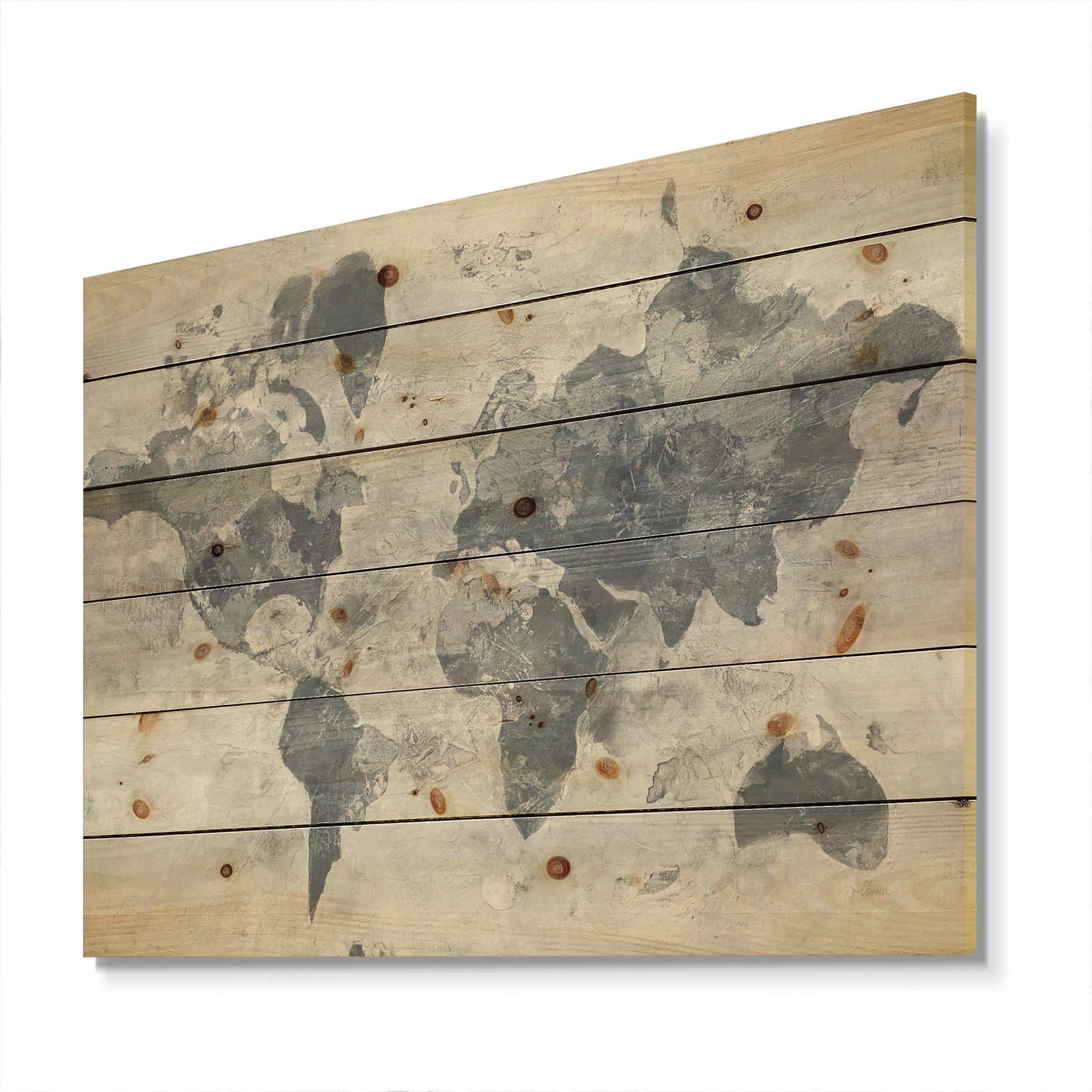 Golden Grey World Neutral - Traditional Print on Natural Pine Wood