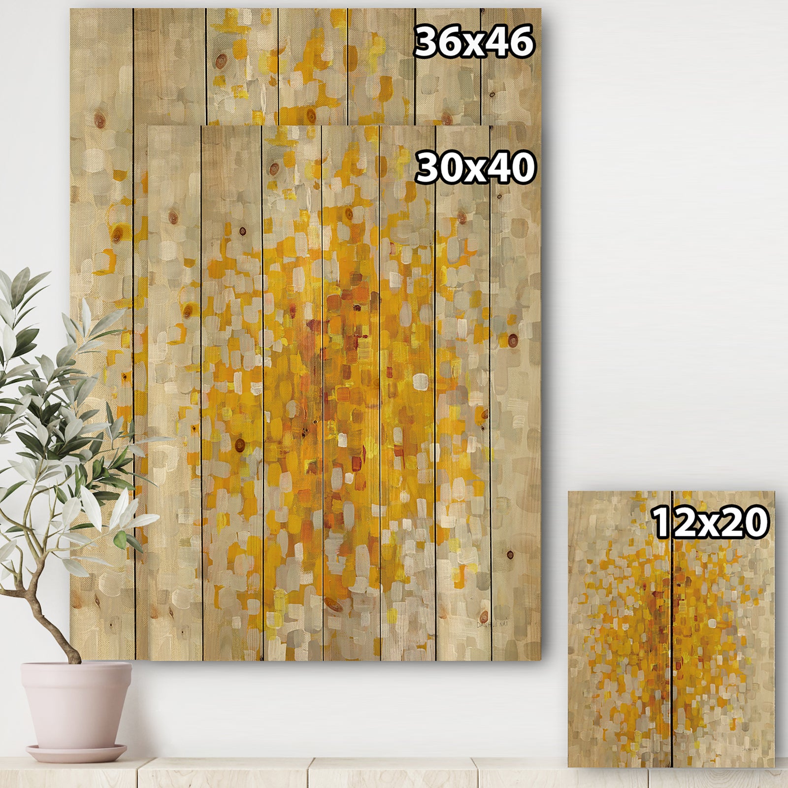 Glam Yellow Explosion Blocks - Modern & Transitional Print on Natural Pine Wood