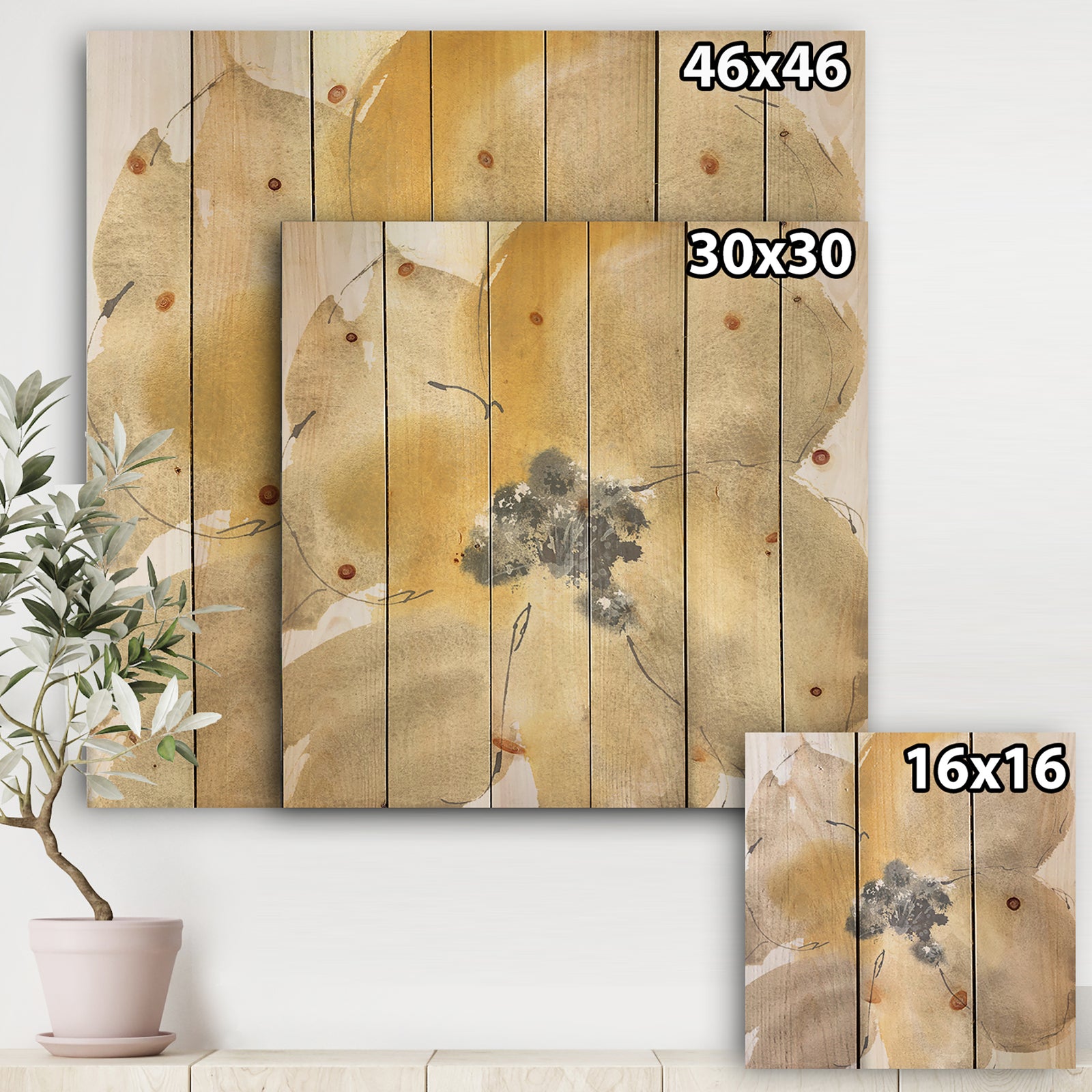 Galm Flower Tones I - Traditional Print on Natural Pine Wood