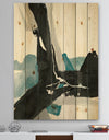 Geometric Black and Teal III - Modern & Contemporary Print on Natural Pine Wood