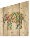 Boho Paisley Elephant II vII - Bohemian & Eclectic Print on Natural Pine Wood