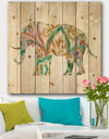 Boho Paisley Elephant II vII - Bohemian & Eclectic Print on Natural Pine Wood