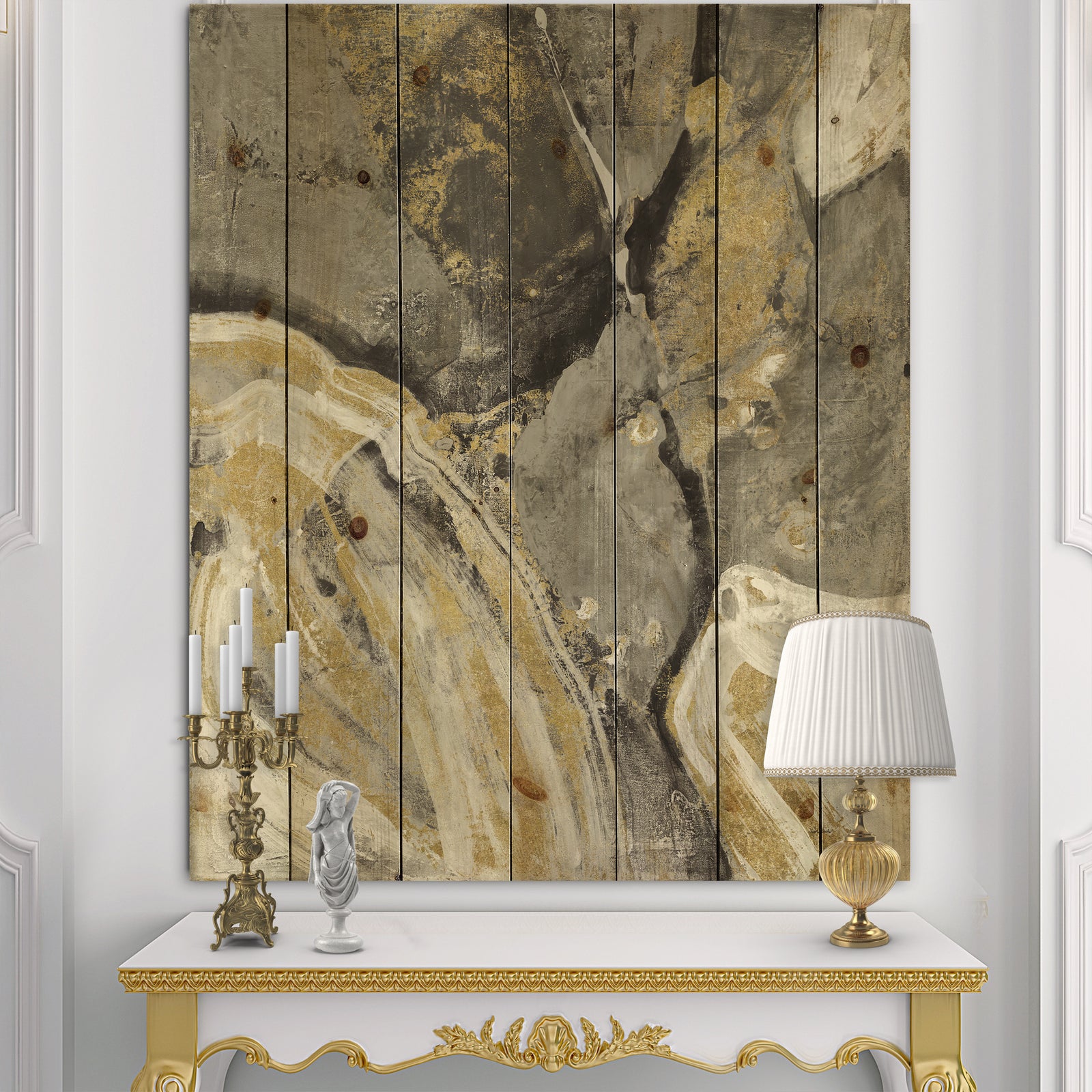 Glam Phoenix Neutral - Modern Glam Print on Natural Pine Wood
