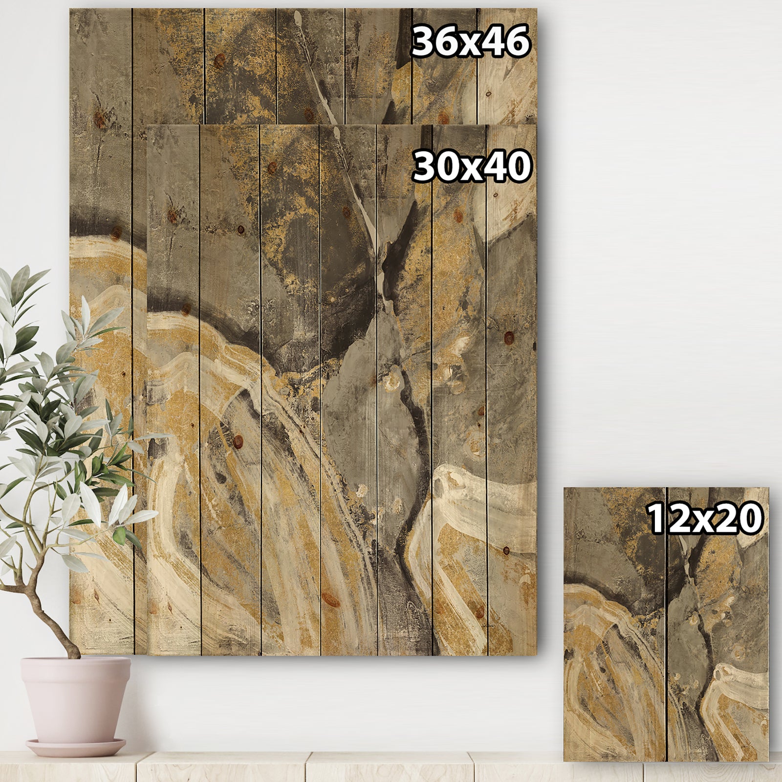 Glam Phoenix Neutral - Modern Glam Print on Natural Pine Wood