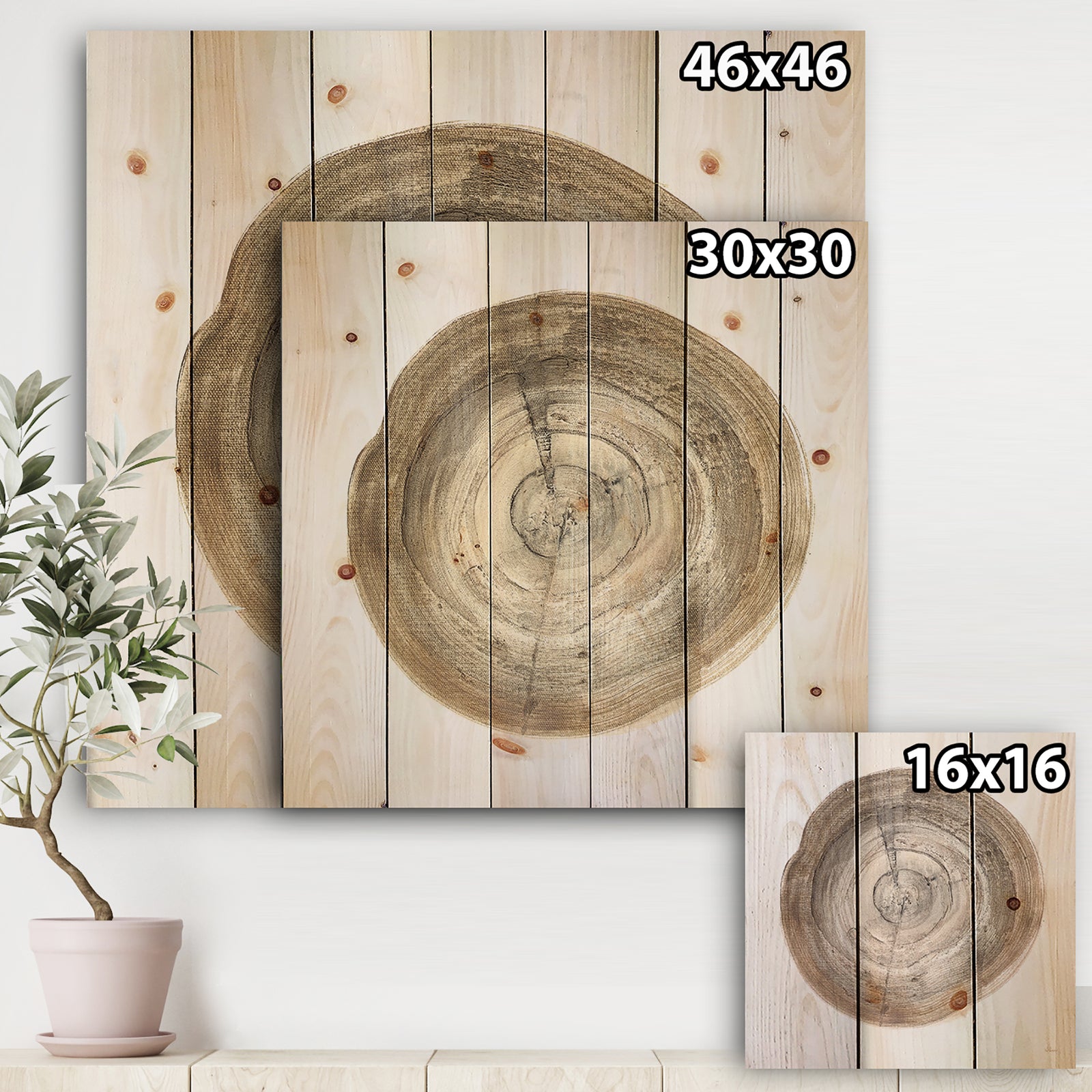 Circle natural elements I - Farmhouse Print on Natural Pine Wood