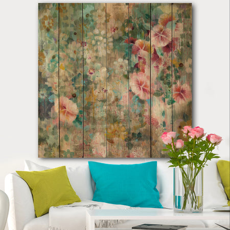 Flower Shower III - Farmhouse Print on Natural Pine Wood