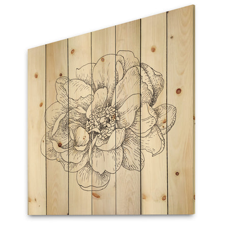 Pen and Ink Florals IV - Farmhouse Print on Natural Pine Wood