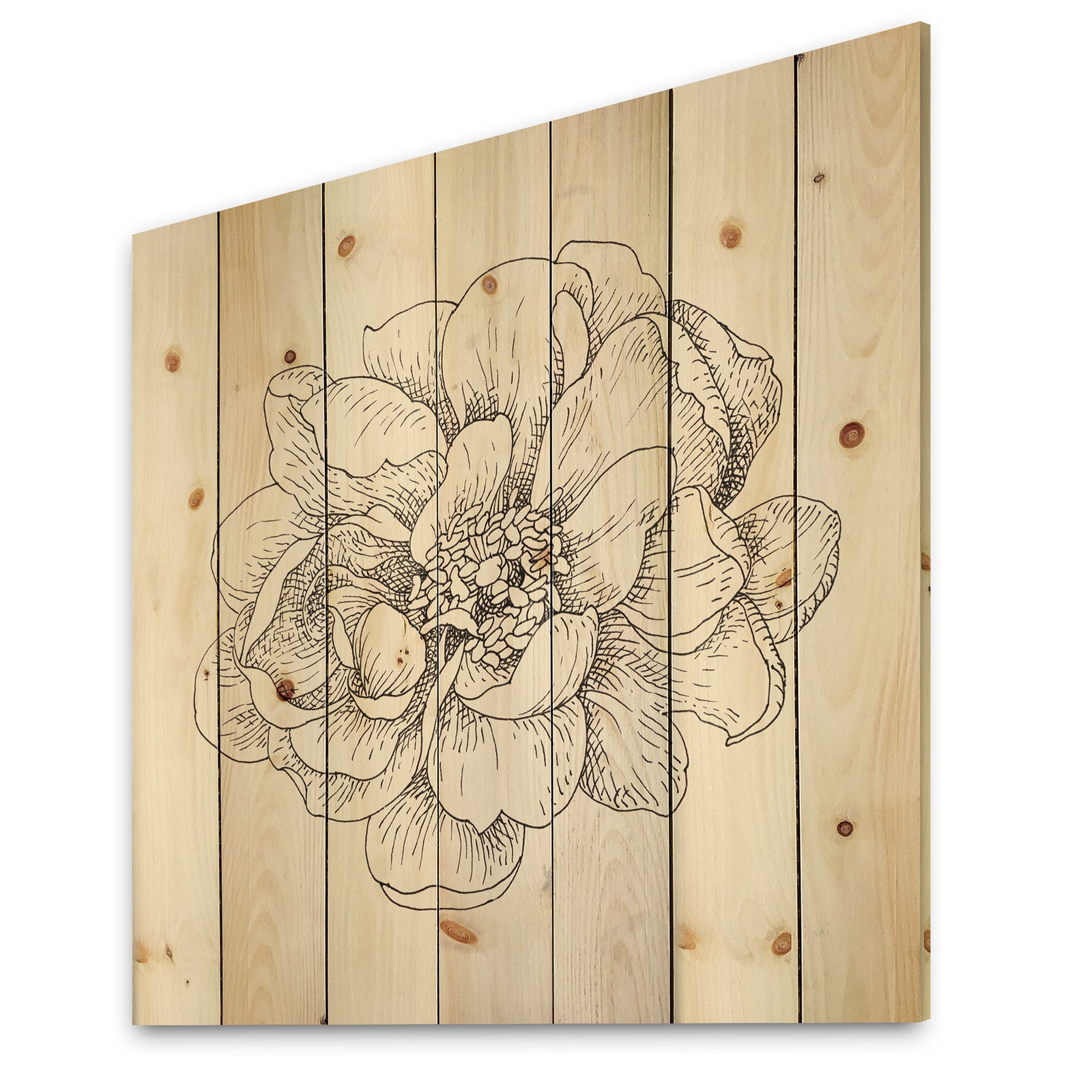 Pen and Ink Florals IV - Farmhouse Print on Natural Pine Wood