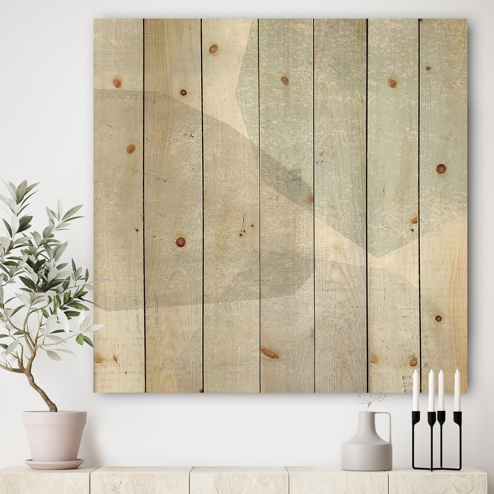 Grey and White Collage I - Modern & Contemporary Print on Natural Pine Wood