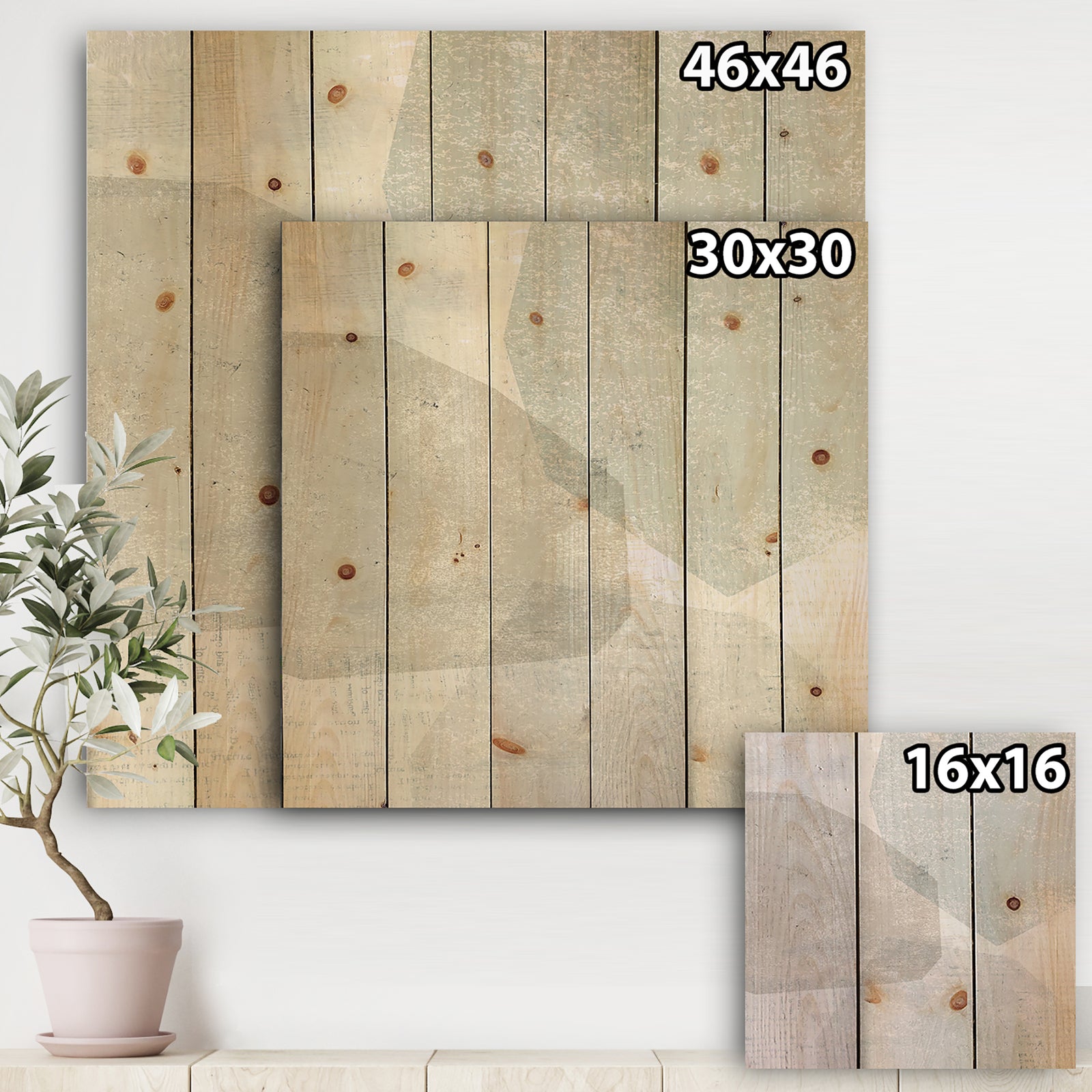 Grey and White Collage I - Modern & Contemporary Print on Natural Pine Wood