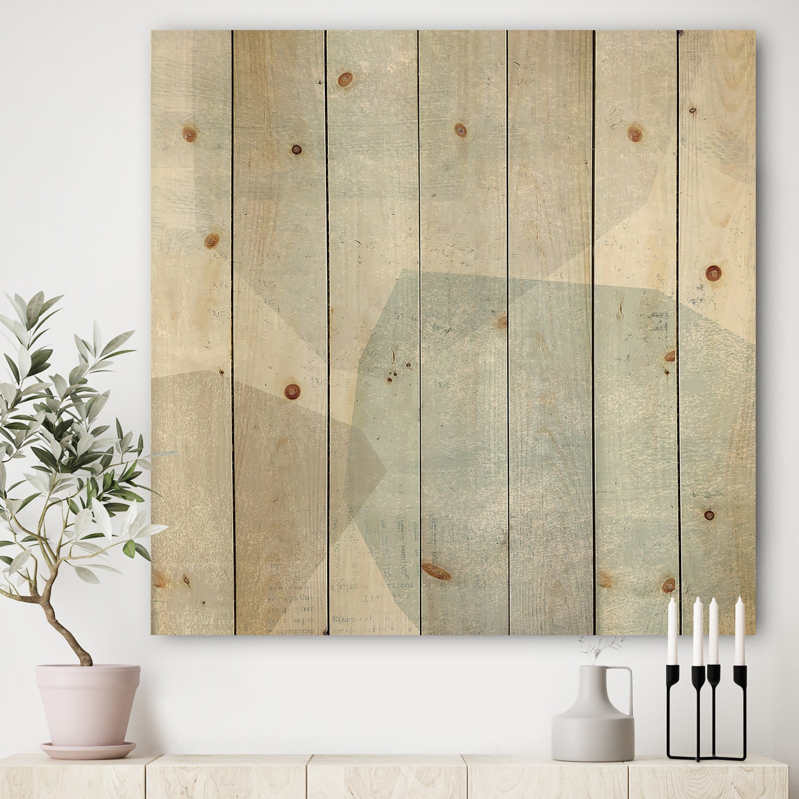 Grey and White Collage II - Modern & Contemporary Print on Natural Pine Wood