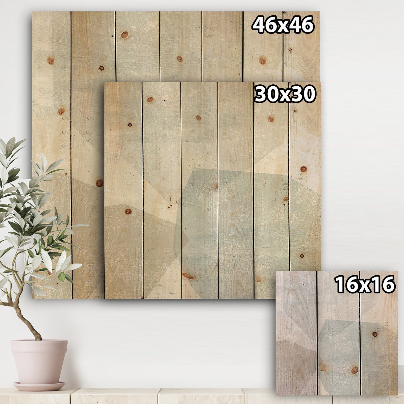 Grey and White Collage II - Modern & Contemporary Print on Natural Pine Wood