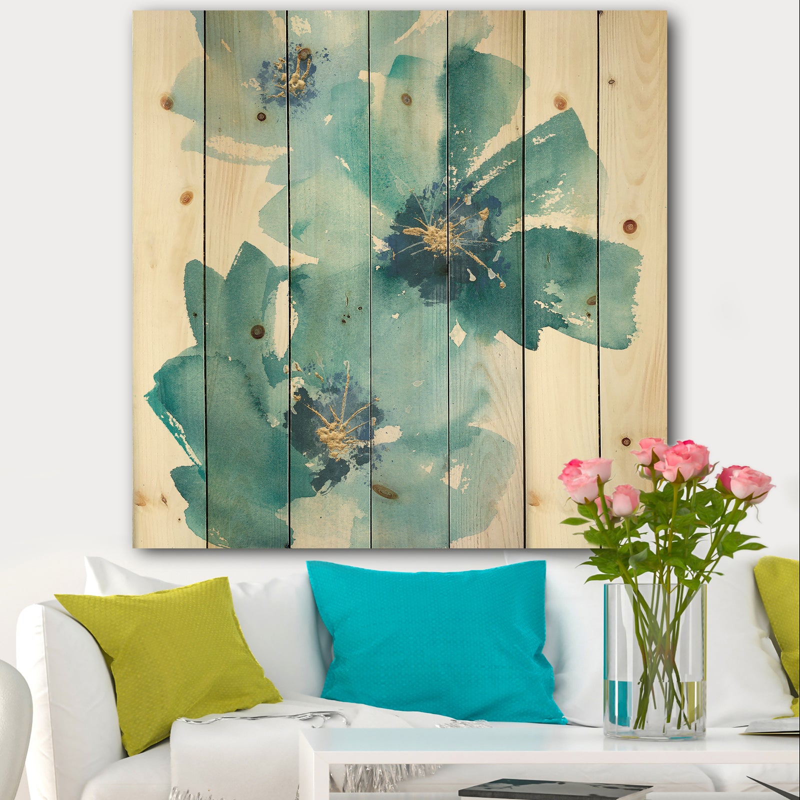 Blue Cosmos Indigo I - Farmhouse Print on Natural Pine Wood