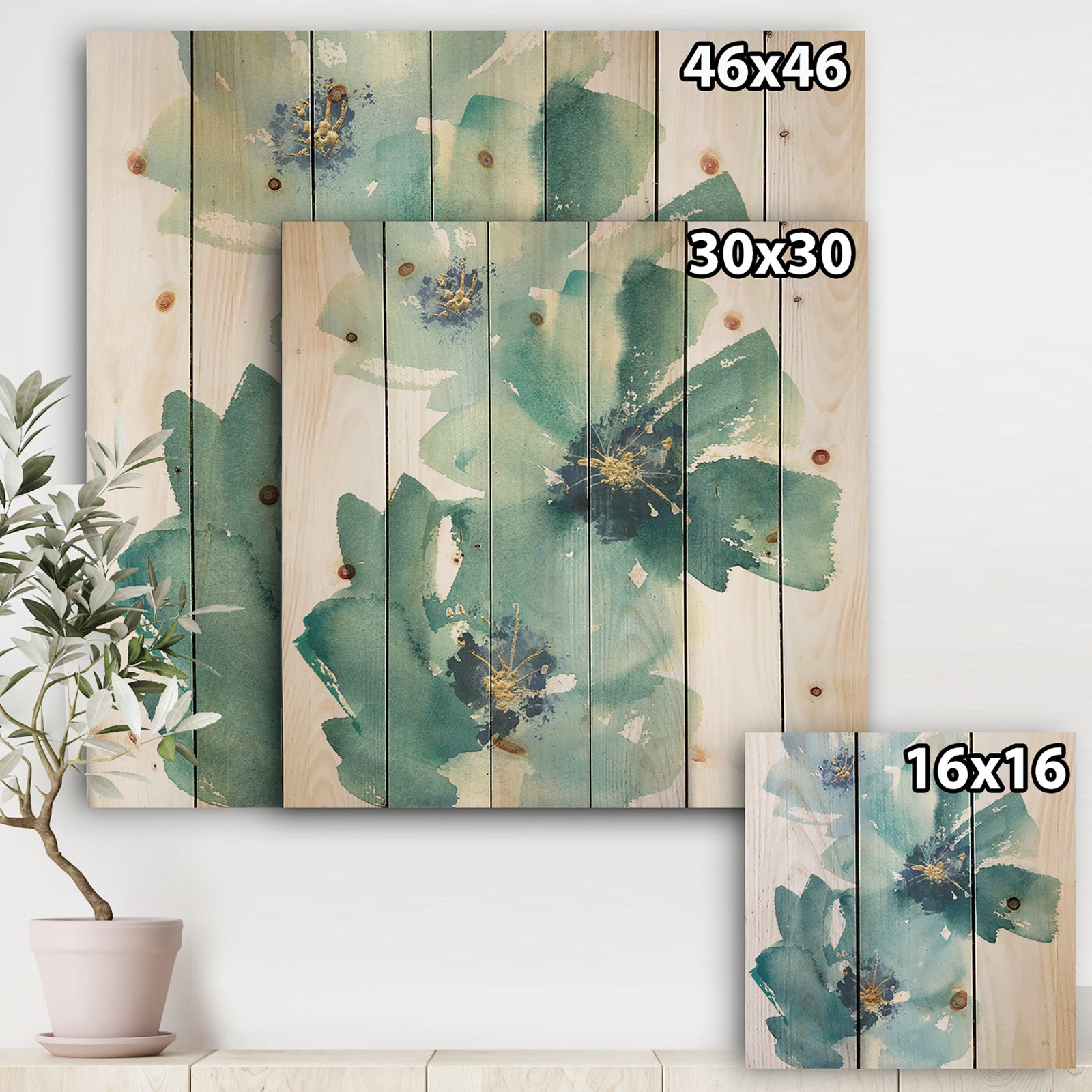 Blue Cosmos Indigo I - Farmhouse Print on Natural Pine Wood