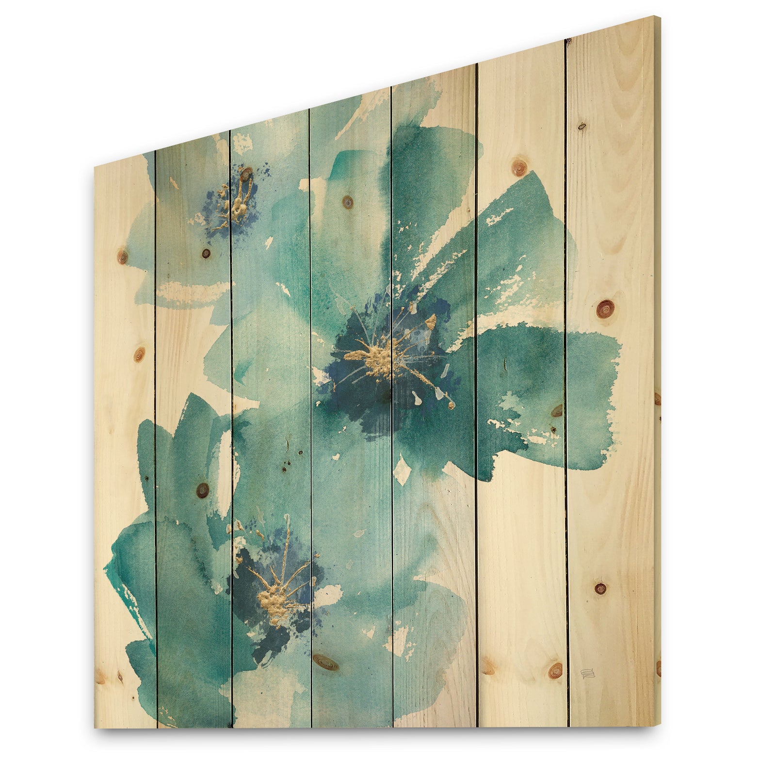 Blue Cosmos Indigo I - Farmhouse Print on Natural Pine Wood