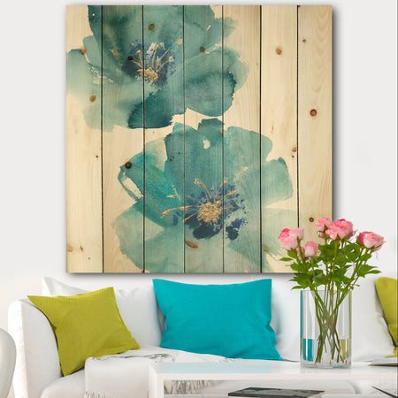 Blue Cosmos Indigo II - Farmhouse Print on Natural Pine Wood