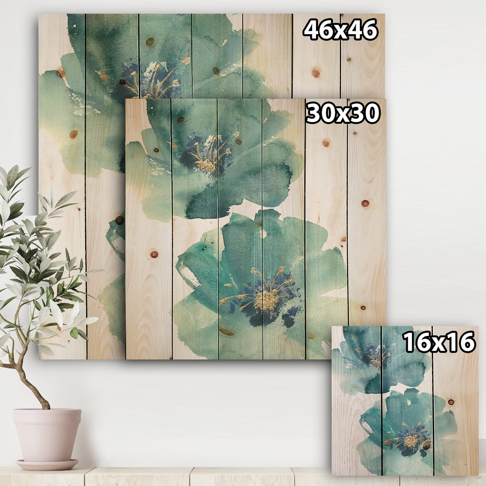 Blue Cosmos Indigo II - Farmhouse Print on Natural Pine Wood
