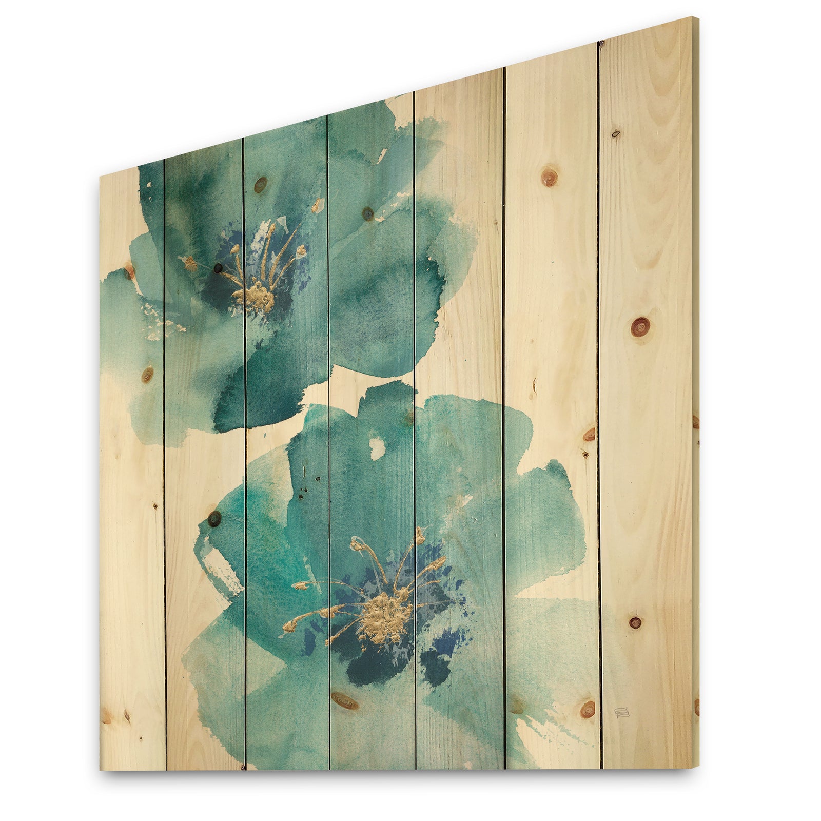Blue Cosmos Indigo II - Farmhouse Print on Natural Pine Wood