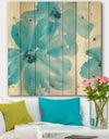 Blue Watercolor Flowers - Farmhouse Print on Natural Pine Wood