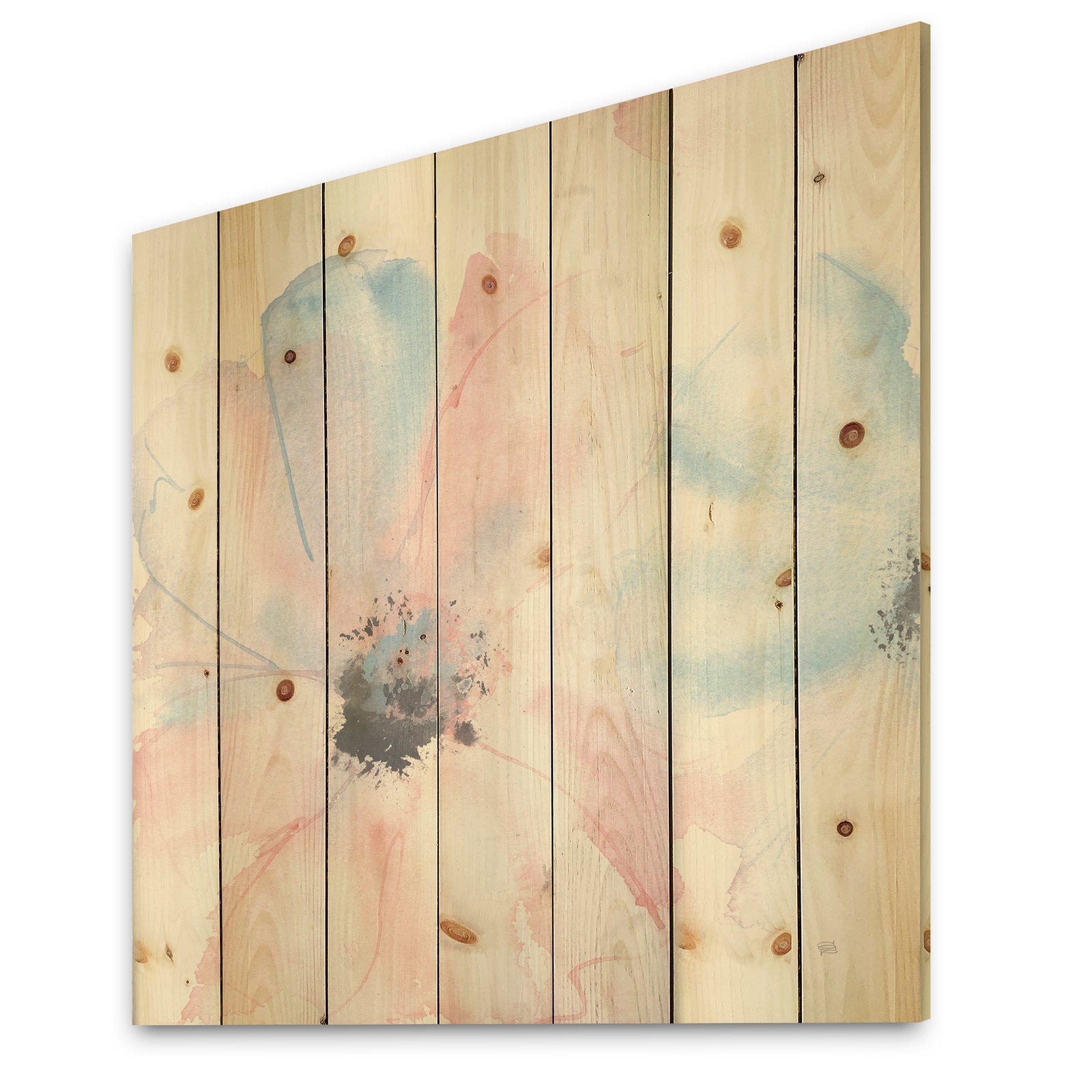 Pink Shabby Floral I - Shabby Chic Print on Natural Pine Wood