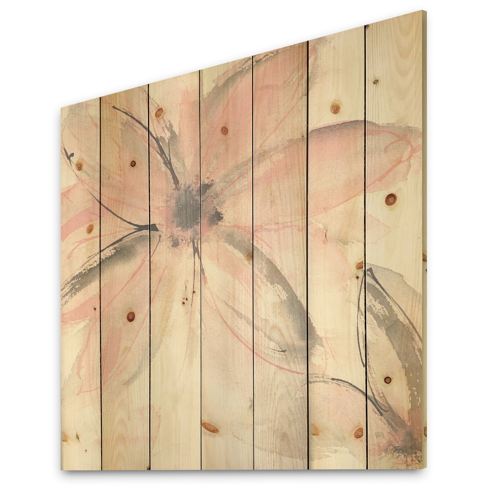 Pink Shabby Floral II - Shabby Chic Print on Natural Pine Wood