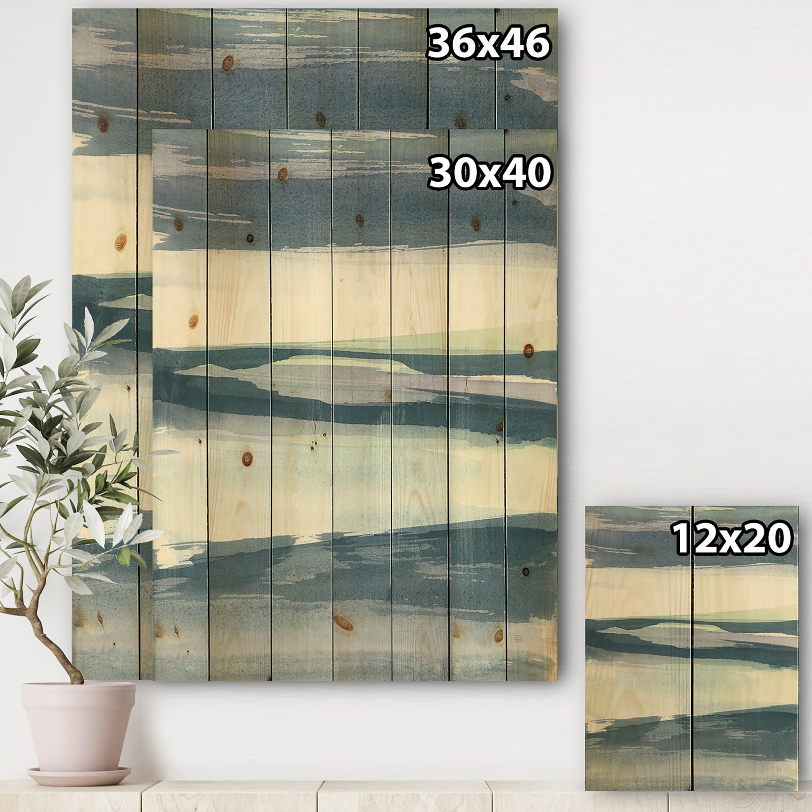 Mint Indigo Dawn II - Farmhouse Print on Natural Pine Wood