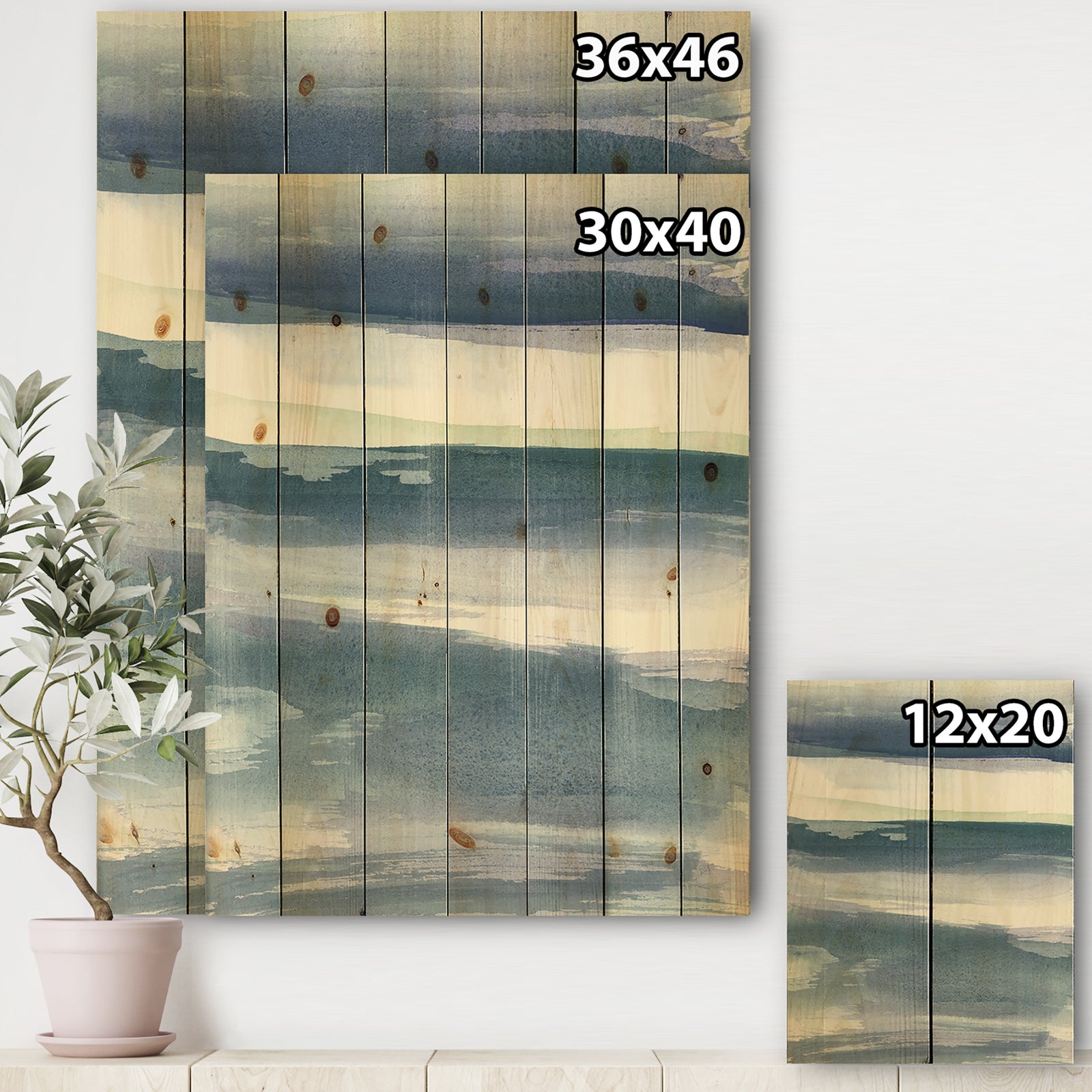 Mint Indigo Dawn III - Farmhouse Print on Natural Pine Wood