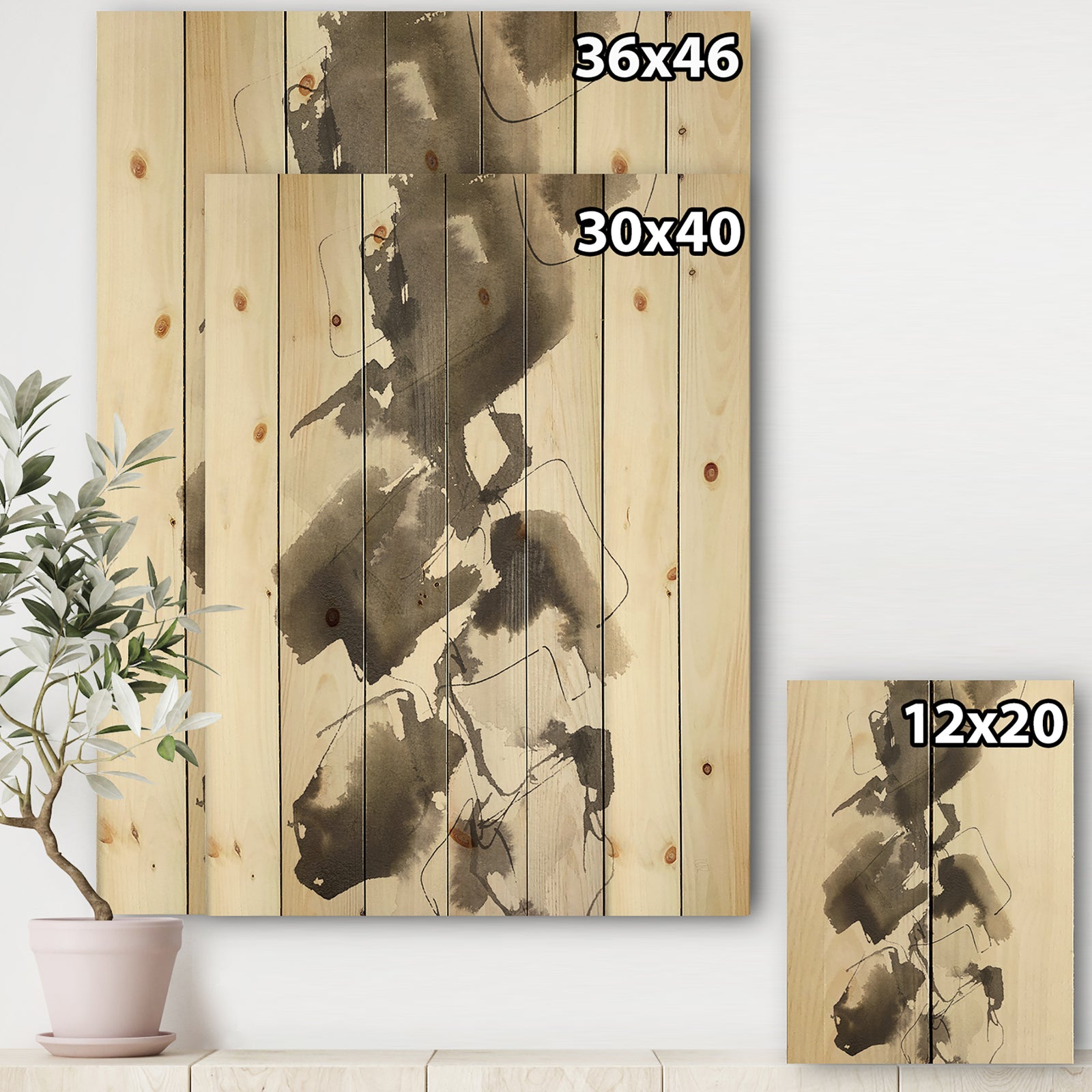 Geometric Glam Square I - Modern & Contemporary Print on Natural Pine Wood