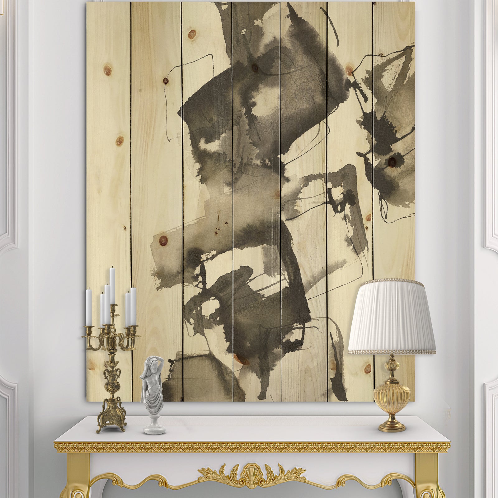 Geometric Glam Square II - Modern & Contemporary Print on Natural Pine Wood