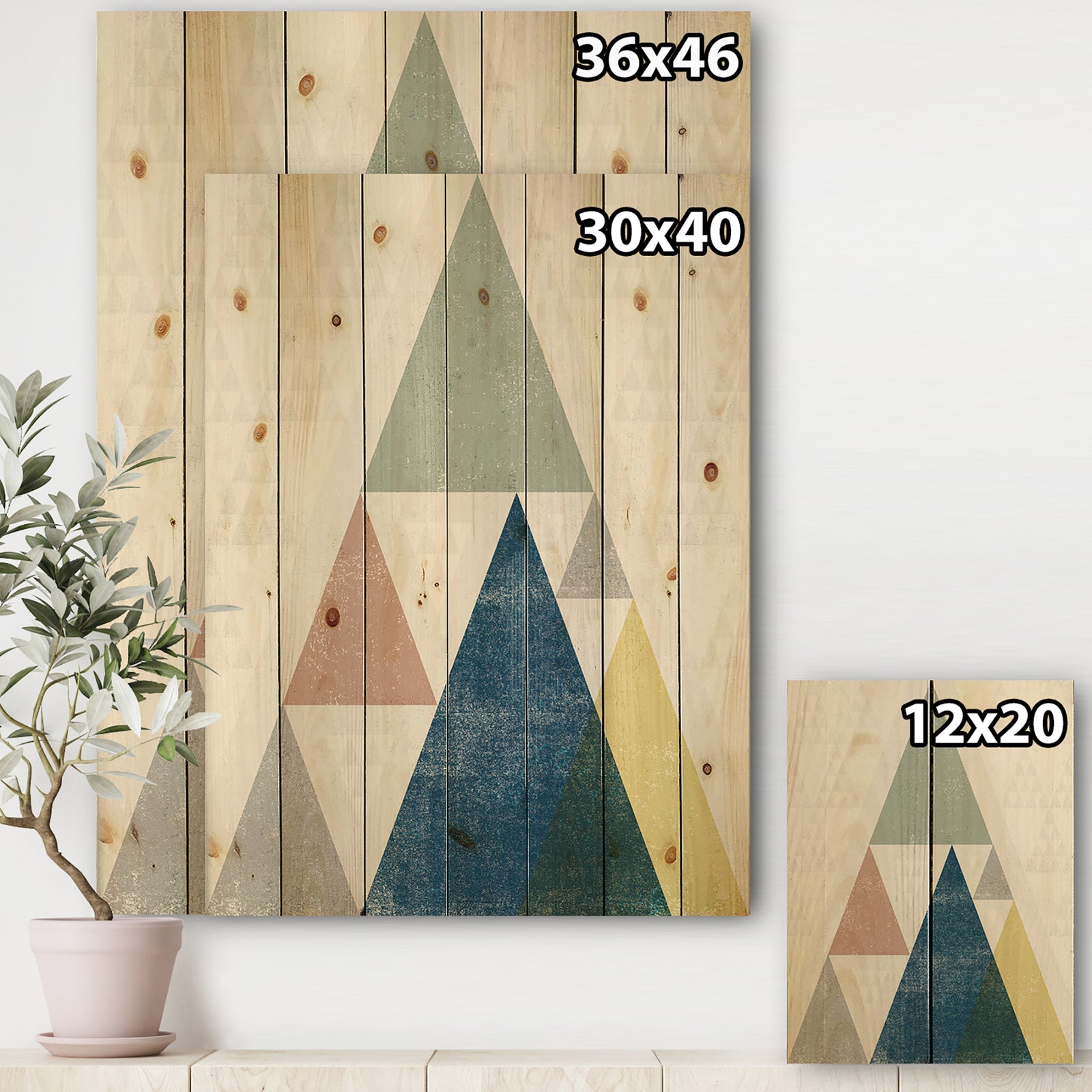 Geometrical Composition Triangles I - Modern & Transitional Print on Natural Pine Wood