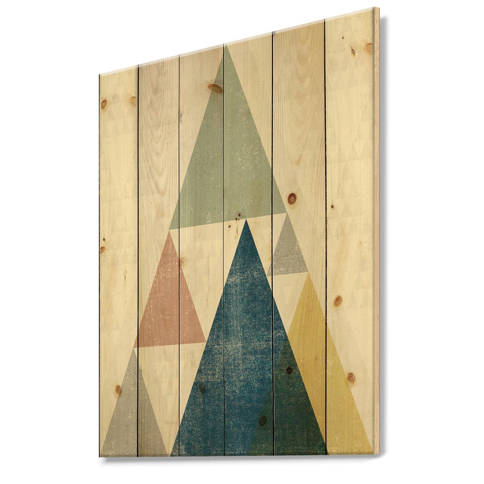Geometrical Composition Triangles I - Modern & Transitional Print on Natural Pine Wood